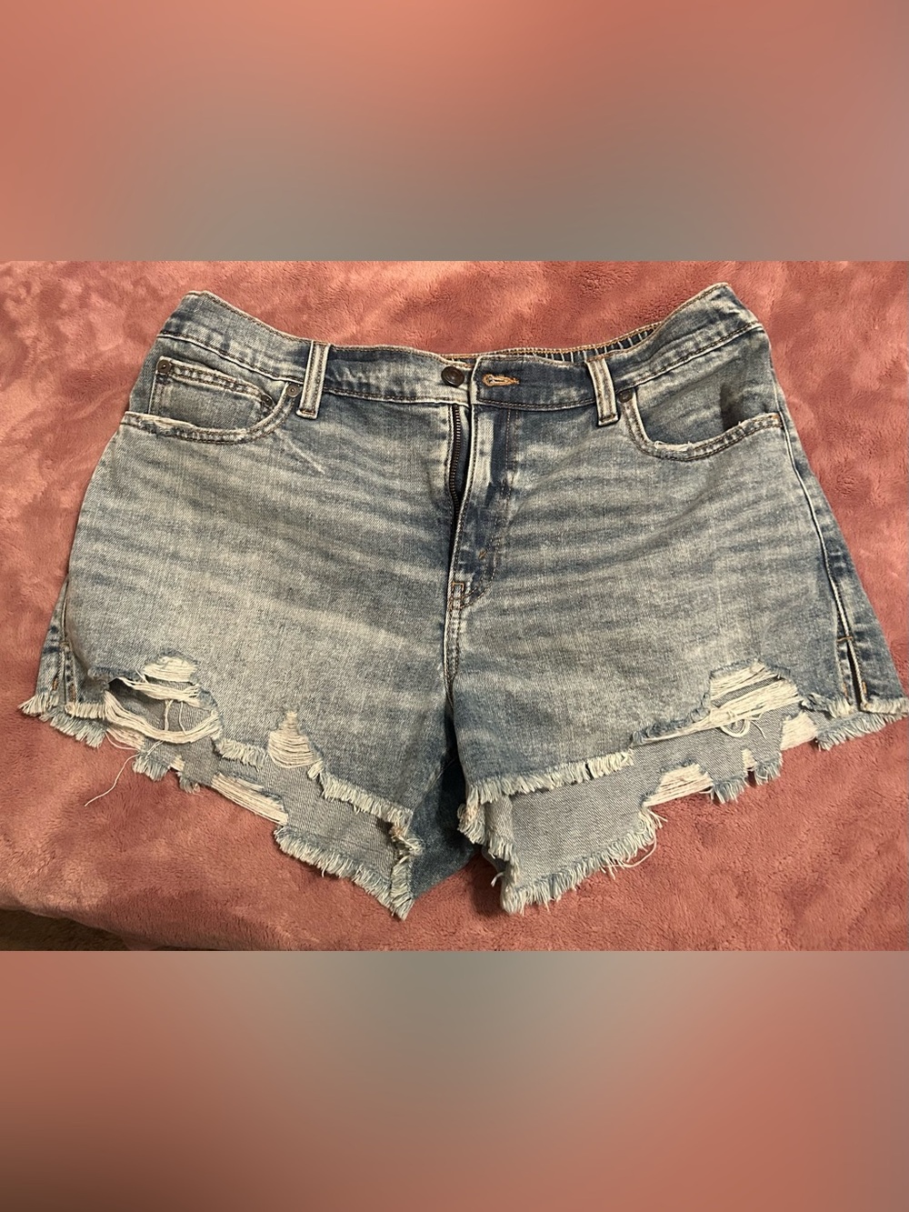 aerie Light Wash Distressed Denim Shorts